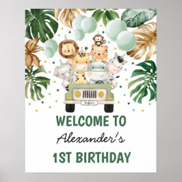 Vild Jungle Animals Greenery Guld Birthday Välkomm Poster