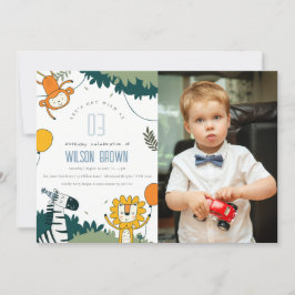 Vild Jungle Animals Kids Photo Birthday Inbjudan