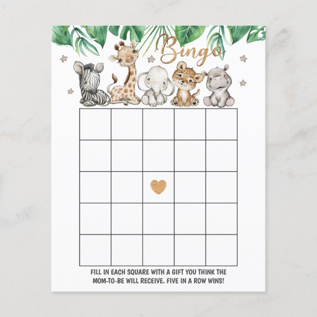 Vild Jungle Baby Shower Bingo (Framsida)