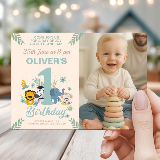 Vild Jungle Birthday med fotoutställning vid Baby  Inbjudningar (Skapare uppladdad)