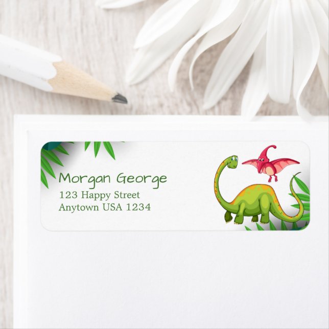 Vild Jungle Dinosaur Äventyr Barns födelsedag Returadress Etikett (Insitu)