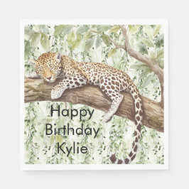 Vild Jungle Grönt Ivy Leopard Birthday Pappersservett