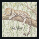 Vild Jungle Grönt Ivy Leopard Birthday Stenunderlägg<br><div class="desc">Vild Jungle Grönt Ivy Cheetah Leopard personlig födelsedag</div>