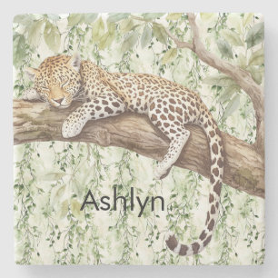 Vild Jungle Grönt Ivy Leopard Birthday Stenunderlägg
