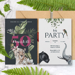 Vild Jungle Leopard Rosa 50:e Födelsedagsfesten Inbjudningar