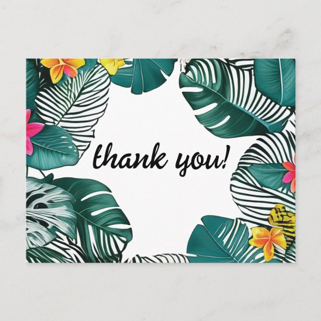 Vild Jungle Löv Rosa Gult  Hibiscus Flowers Vykort (Framsida)