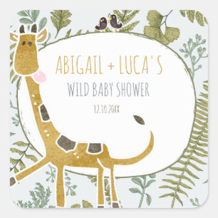 Vild Jungle Safari Animals Botaniskt babyskor Fyrkantigt Klistermärke