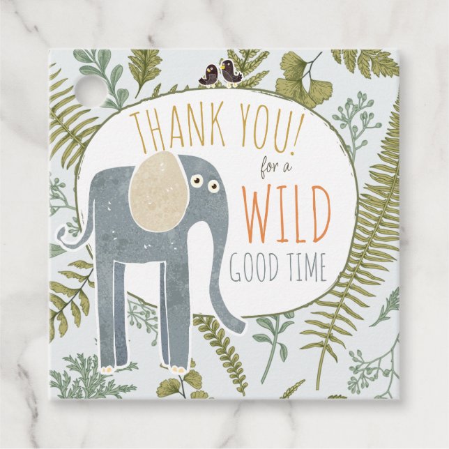 Vild Jungle Safari Animals Botaniskt babyskor Gåvor Etiketter (Framsida)