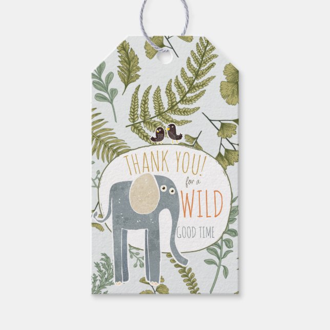 Vild Jungle Safari Animals Botaniskt babyskor Presentetikett (Framsidan)