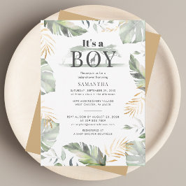 Vild Jungle Safari Botanical Boy Shower Inbjudningar