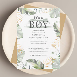 Vild Jungle Safari Botanical Boy Shower Inbjudningar