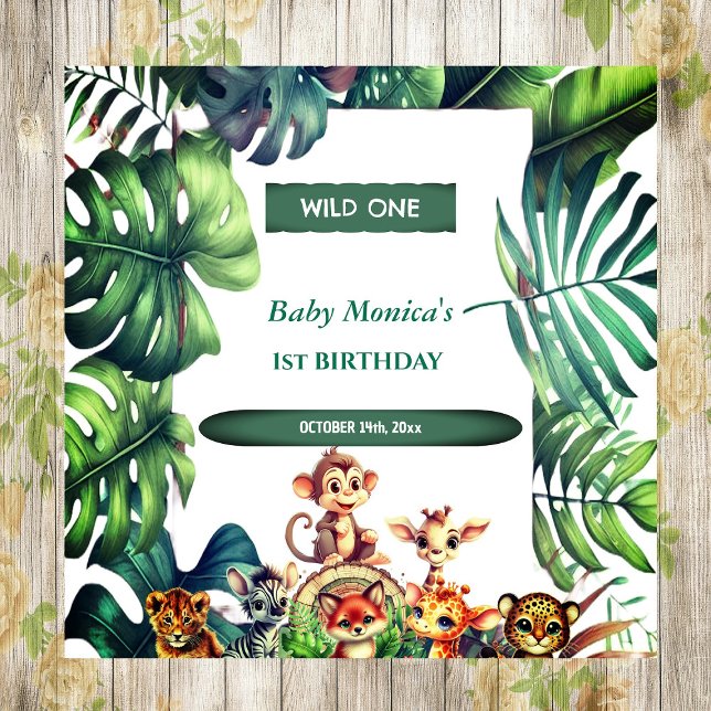 Vild Jungle Safari Tropical Löv på födelsedagen Pappersservett (Wild One Birthday Jungle Safari Tropical Leaves Napkins)