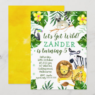 Vild Jungle Theme Födelsedagsfest inbjudan