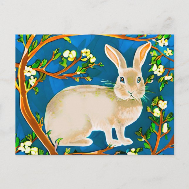 Vild Kanin och Blommande Grenar Vykort (Framsida)