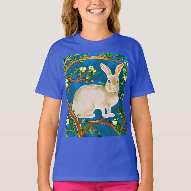 Vild Kanin och Blommar Grenar Barn T Shirt (Framsida)