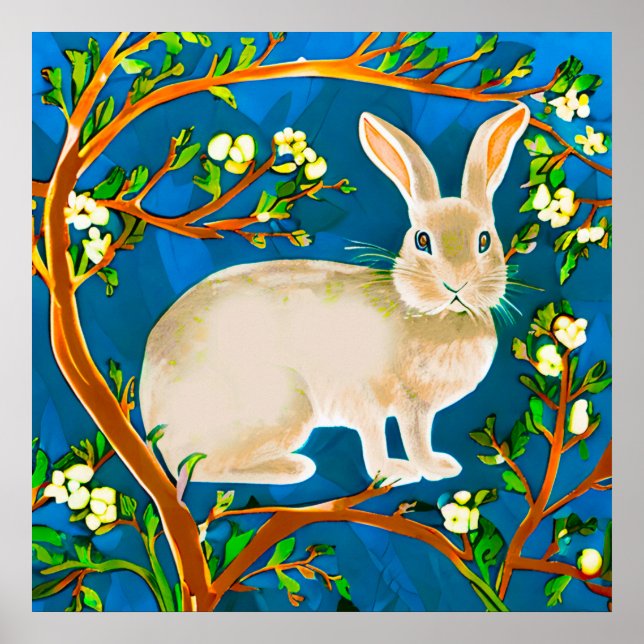 Vild Kanin och Blommar Grenar Poster (Framsidan)