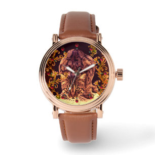 VILD KATT KITTEN Gult Blommigt Swirls Armbandsur