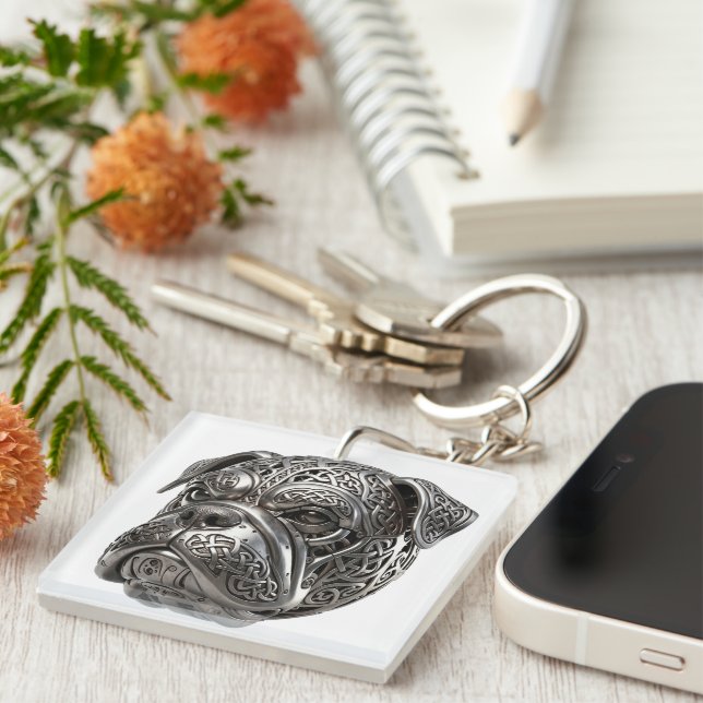 Vild Keltisk Silver Bulldog  Krigarknut Totem (Högra Framsidan)