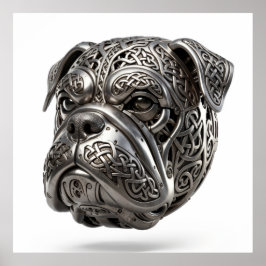 Vild Keltisk Silver Bulldog Krigarknut Totem Poster