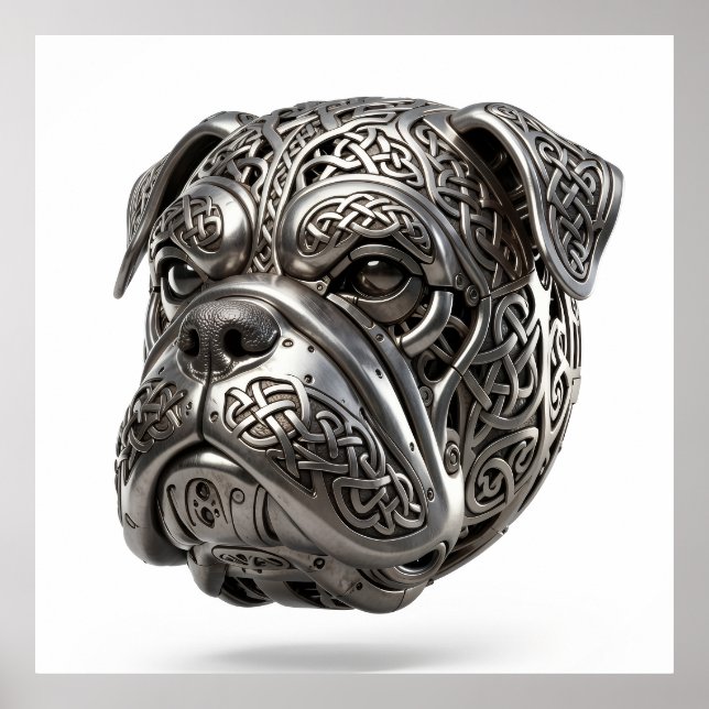 Vild Keltisk Silver Bulldog  Krigarknut Totem Poster (Framsidan)
