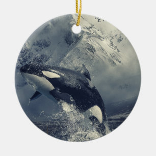 Vild Killer Whale Jumping Julgransprydnad Keramik