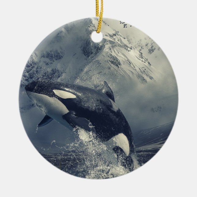 Vild Killer Whale Jumping Julgransprydnad Keramik (Framsidan)