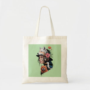 Vild kvinna med varg och djur Totebag Tygkasse