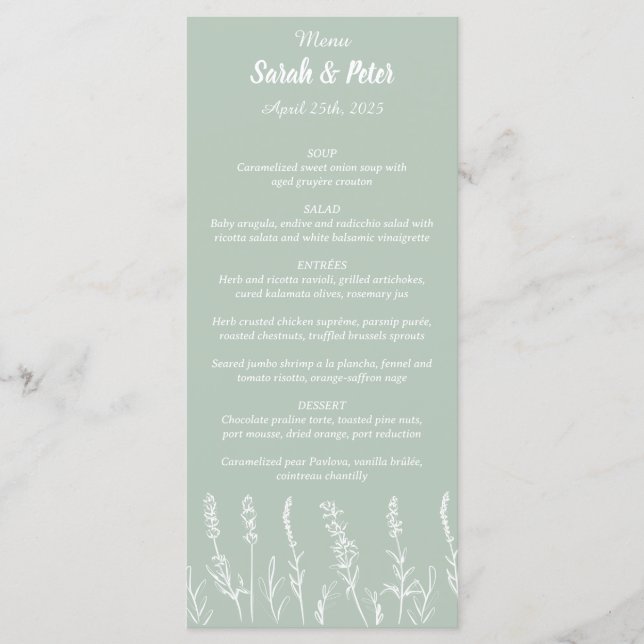 Vild Lavender Bröllop Flat Menu Meny (Framsida)