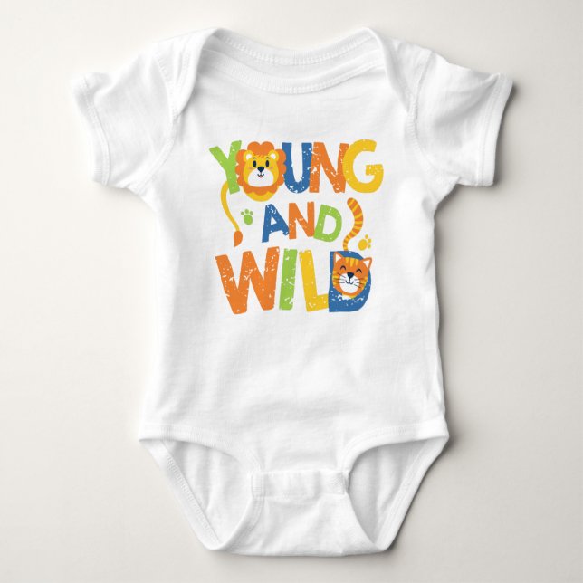 Vild Lejon och Tiger Baby Sleeper Bodykostym T Shirt (Framsida)