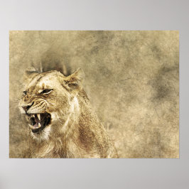 Vild Lejon Safari Jungle Artwork Photo Poster