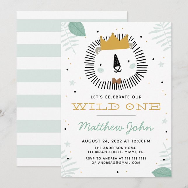 Vild Lejonare Födelsedagsfest inbjudan (Fram/baksida)