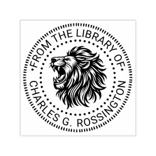 Vild lejonhuvud blottar tänder bibliotek boknamn självfärgande stämpel