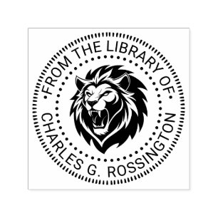 Vild Lejonhuvud Blottar Tänder Biblioteksboknamn Självfärgande Stämpel
