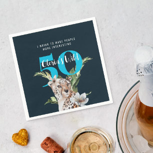 Vild Leopard Blue 50 Birthday Funny Pappersservett