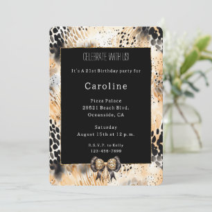 Vild Leopard Bow Animal Print Birthday Inbjudningar