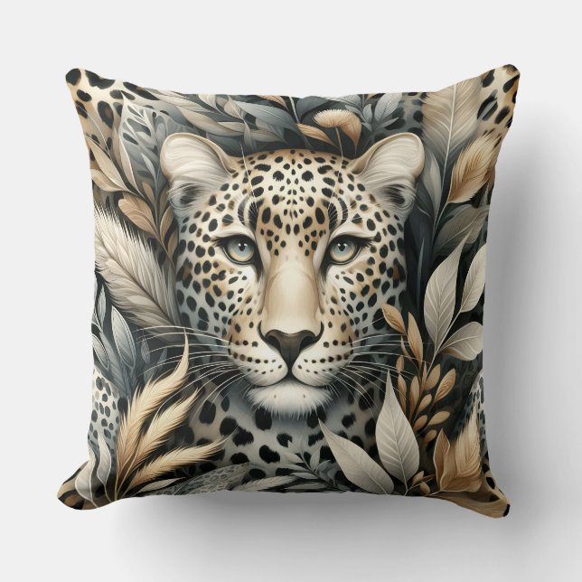Vild leopard i brunt kudde (Framsida)