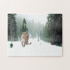 Vild Leopard i Pussel i Snö