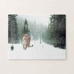 Vild Leopard i Pussel i Snö