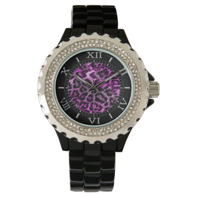Vild Leopard Lila Fuchsia Dial Decor Armbandsur (Framsida)