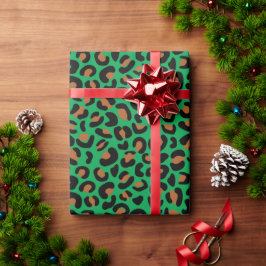 Vild Leopard Mönster jul Gift Grönt Sömlös Presentpapper