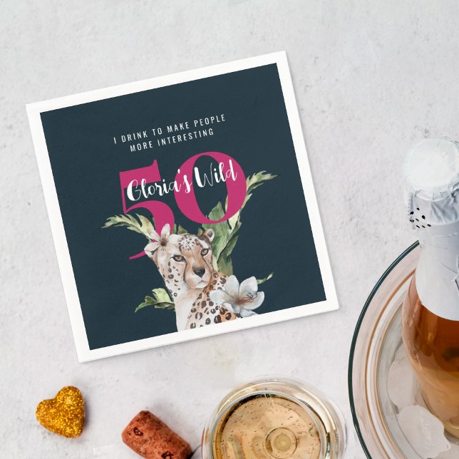 Vild Leopard Rosa 50 Birthday Funny Pappersservett (Skapare uppladdad)