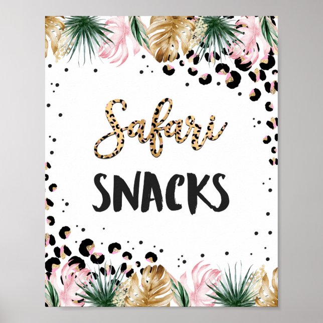 Vild Leopard Skriv ut Safari Snacks födelsedagssky Poster (Framsidan)