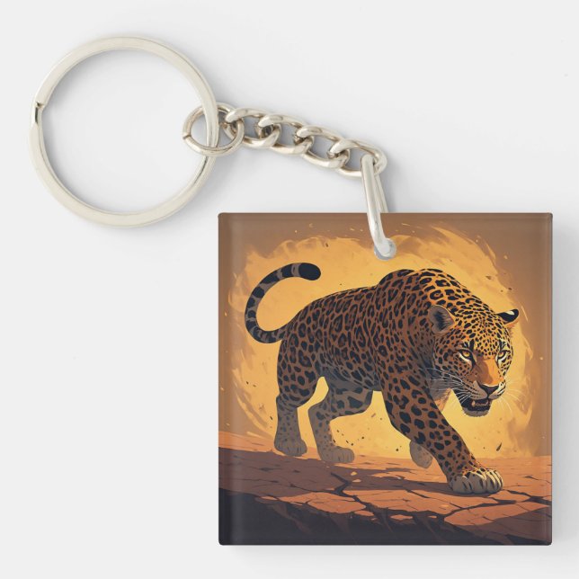 Vild Leopard som smyger vid solnedgång (Framsidan)