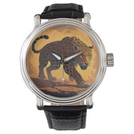 Vild leopard som strövar vid solnedgång armbandsur