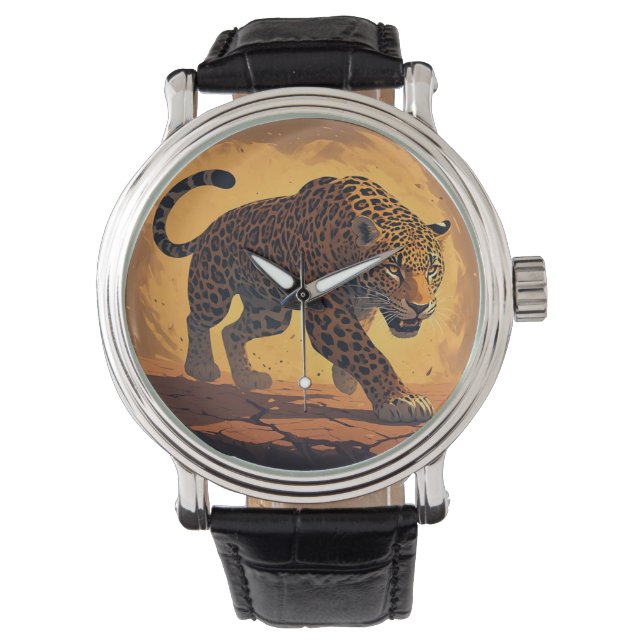 Vild leopard som strövar vid solnedgång armbandsur (Framsida)