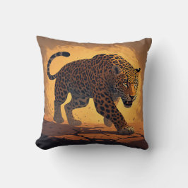 Vild leopard som strövar vid solnedgång kudde