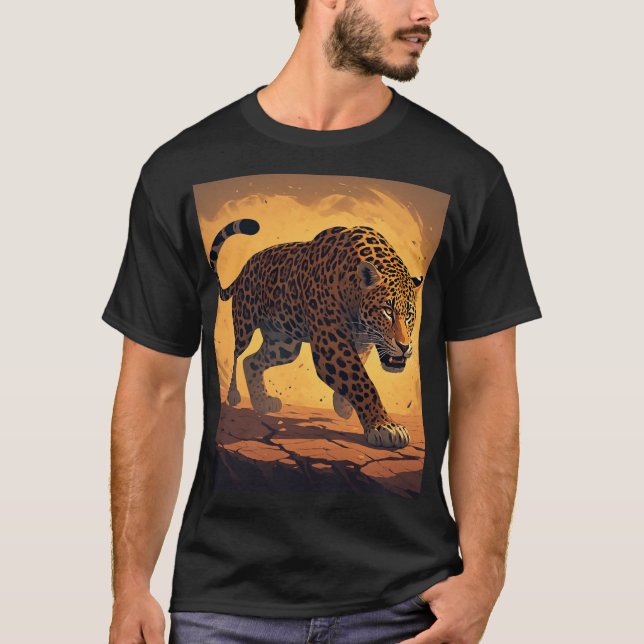 Vild leopard som strövar vid solnedgång t shirt (Framsida)