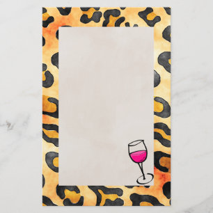 Vild Leopard Spots Mönster med Vin glas Brevpapper