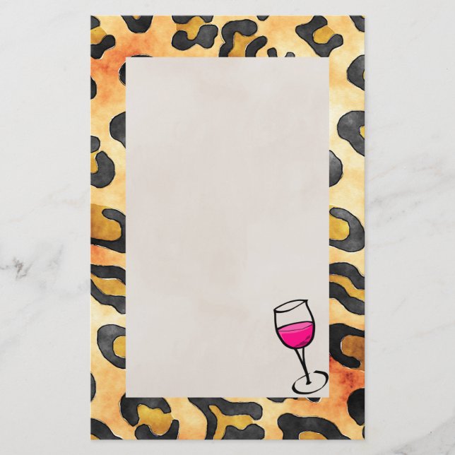 Vild Leopard Spots Mönster med Vin glas Brevpapper (Framsida)