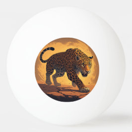 Vild leopard strövar vid solnedgång pingisboll
